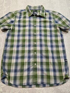 The North Face Mens Green and Blue Checkered Shirt Sz Medium